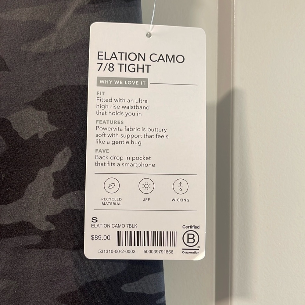 New Athleta Elation Camo 7/8 Tight, S